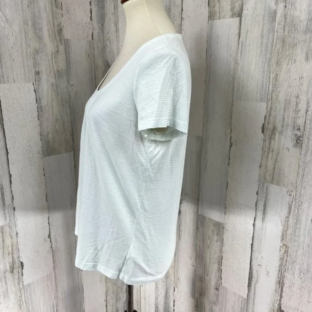 Talbots Women's Light Green Striped Semi Sheer Short‎ Sleeve Shirt Top Blouse M